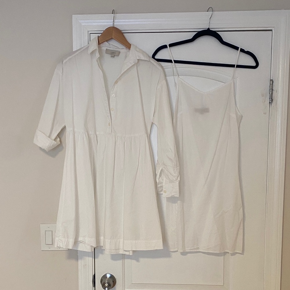 LOFT Cream Button-Up Dress